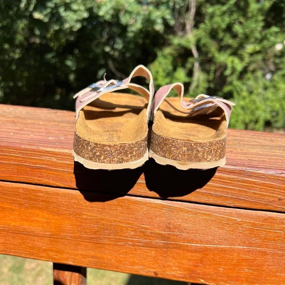 Giulla Palai Youth 1 Pink Glitter Double Strap Cork Bed Slides Sandals